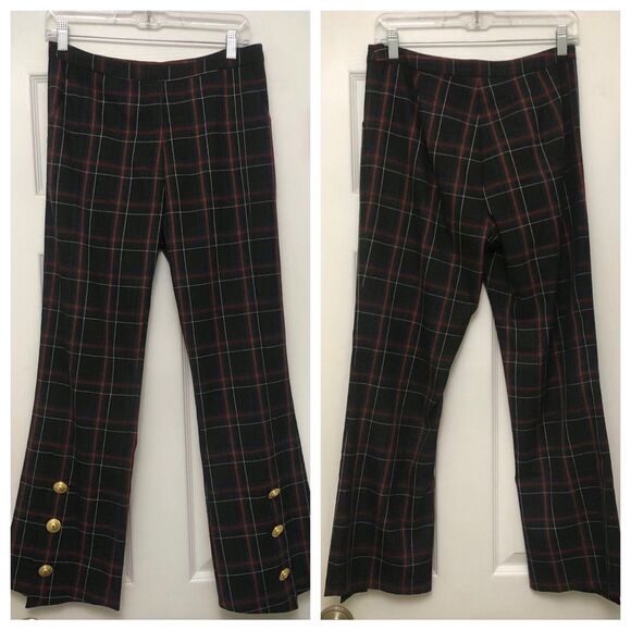 JB by Julie Brown Pants Cropped Plaid Printed Button Details Sailor Black Red 4 - Picture 1 of 4